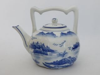 Chinese Blue & White Pumpkin Tea Pot Hand Painted Uk Postage