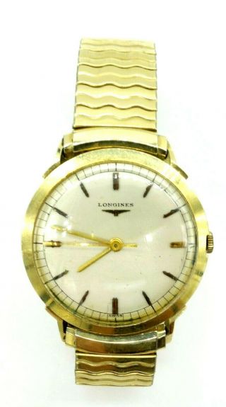 14k Solid Gold Vintage Longines Watch 33 Mm Hand Winding Speidel Band