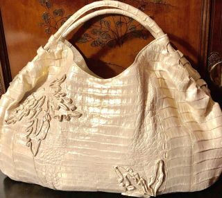 $4600 Nancy Gonzalez Crocodile Gold Pearlescent Large Hobo Bag Rare
