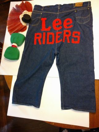 Vintage Mid Century Lee Riders Usa Rodeo Clown Jeans Costume Bowtie Wig Korea