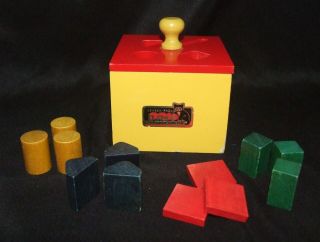 Vintage Wooden Shape Sorting Cube Leksak Fran Brio Hallbar Som Tio Sweden Toy