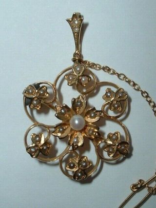 Antique Victorian 9ct Gold Seed Pearl Pendant Brooch Pin