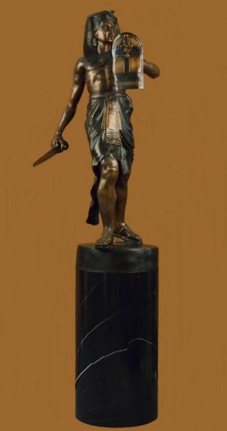 Vintage Solid Heavy Bronze Brass King Tut Egyptian Sculpture Marble Art Deco Db