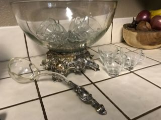 Glass & Silverplate Punch Bowl Ladle 10 Cups Pitman - Dreitzer Ny 1960s Vintage