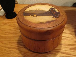 Vint.  Wood Wooden Hand Crafted Dresser Jar Box Hidden Trinket Compartment Inlay