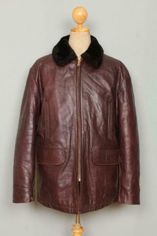 Vtg 50s Hercules Sears Steerhide Leather Half Belt Sports Jacket Large