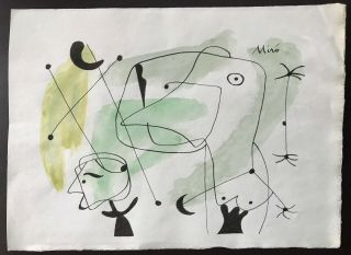 Joan Miro Rare Signed Watercolour Abstract