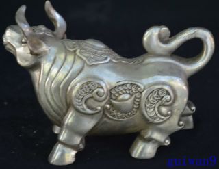 Collectable Handwork Miao Silver Carve Wealth Cow Rhinoceros Old Noble Statues 3
