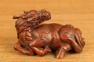 Rare Chinese Old Boxwood Dragon Horse Statue Figure Antique Collect Hand Piece