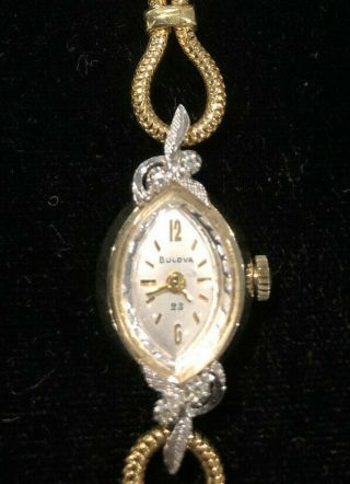 Bulova 23 Jewel Vintage Ladies Cocktail Watch W/genuine Diamonds 14k Yellow Gold