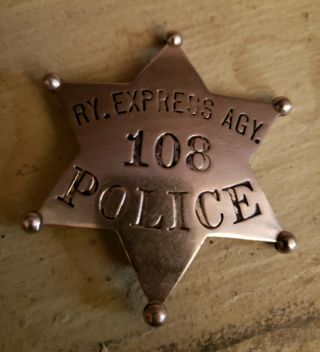 Antique Obsolete Railway Express Agency Police Badge C.  1920 Old West