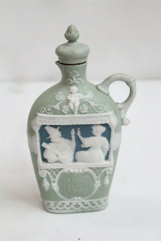 Antique Shafer Water Prosit Man Lady Cherub German Porcelain Flask