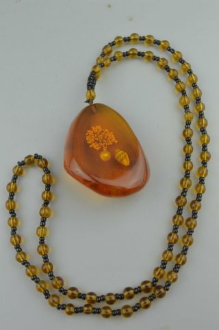Collectable China Handwork Amber Carve Exorcism Amulet Happiness Old Necklace