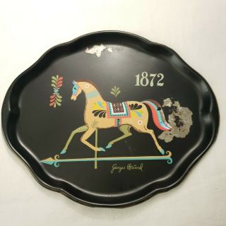Georges Briard Vintage Mid Century Modern Painted Horse Toleware Black Tray