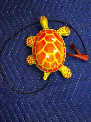 Vtg Metal Toy Walking Turtle Mobo Toy - Toise Red Yellow Made In England