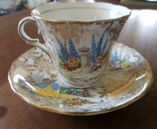 Colclough Crinoline Series Lady In Garden Teacup & Saucer