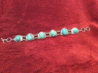 Sterling Silver 925 Bracelet With 7 Large Turquoise Stones