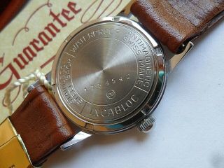 NOS Vintage 1957 Men ' s Technos 17 Jewel Swiss Watch w/ Box & Hang Tags ALL Orig. 5
