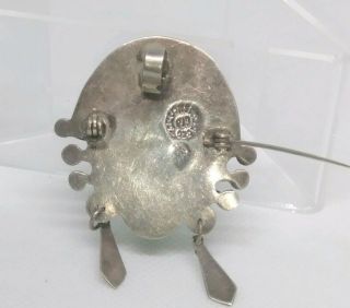 1940s RARE old Aztec Maya Mexico TAXCO silver & green stone pendant brooch 5