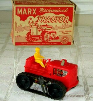 Vintage Marx Toys Wind - Up Mechanical Tractor W Driver - W Org Box - N.  - 6 " - Farm