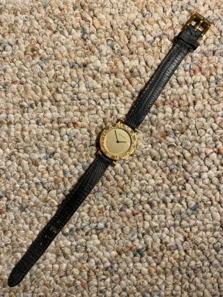 Vintage Tiffany & Co.  18k Gold Watch W/ Black Leather Band,  Womens / Ladies