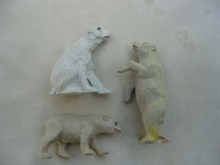 3 Jecsan Spain Circa 1956 Rubber & Soft Plastic Polar Bear Play Set Figures