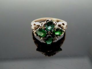 Victorian Vintage 10kt Yellow Gold Faceted Green Grossular Garnet Ring Size 4.  25