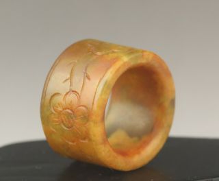 Old Chinese Natural Jade Hand - Carved Flower Ring