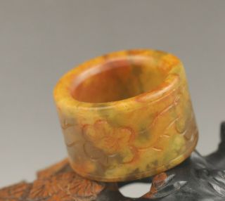 Old Chinese natural jade hand - carved flower ring 5