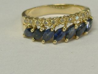 Vintage Solid 14k Gold Natural Sapphires & Diamonds Ring Band Size 6