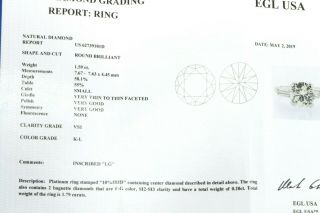 EGL USA LG designer vintage Platinum 1.  79CT VS1 diamond wedding ring size 5.  25 9
