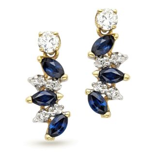 Estate 14k Gold 0.  78 Tcw Sapphire & 0.  38 Tcw Diamond Ear Jacket Earrings 3.  2 G