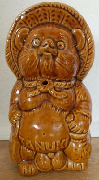 Vintage Kyoto Pottery Tanuki Statue - Good Luck Racoon String Holder