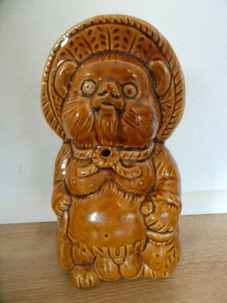 VINTAGE KYOTO POTTERY TANUKI STATUE - GOOD LUCK RACOON STRING HOLDER 2
