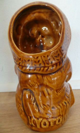 VINTAGE KYOTO POTTERY TANUKI STATUE - GOOD LUCK RACOON STRING HOLDER 3