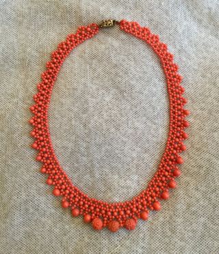 Lovely Vintage Victorian Coral Necklace Carved Coral Beads Antique