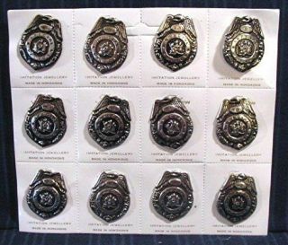 12 Tin Toy Police Badges /store Display Card /old Stock