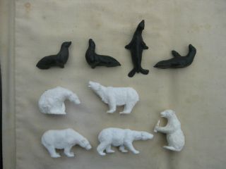 9 Heinerle Manurba Dom Germany Polar Bear & Sea Lion Plastic Play Set Animals