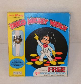 Vintage Walt Disney Disco Mickey Mouse Watch With Disco Mouse Record