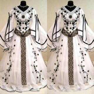 Medieval Vintage Black And White Long Sleeves Wedding Dresses Bridal Gown Custom