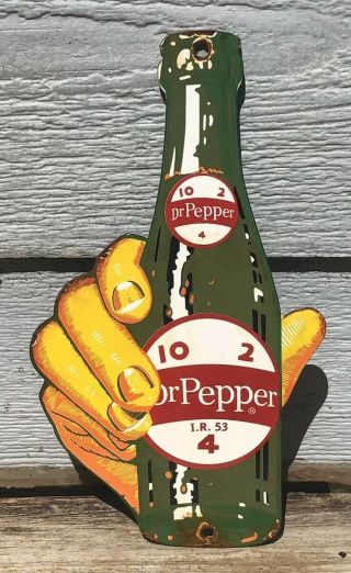 Vintage Dr.  Pepper 10 - 2 - 4 Porcelain Gas Station Door Sign Dated 1953