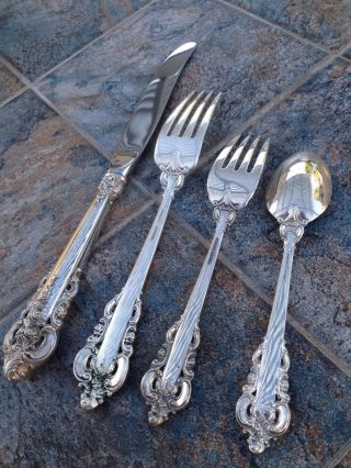 4 PC TRUE DINNER Setting Wallace Sterling Silver Grand Grande Baroque 280 Gram 2