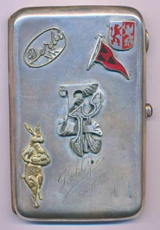1930s Germany German 874 Hallmarked Solid Silver Cigarette Case Box Derby Lilly