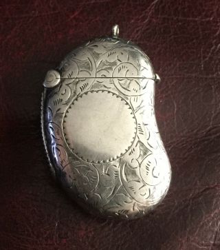 Very Rare Victorian Kidney Shaped Silver Vesta Case 1899.