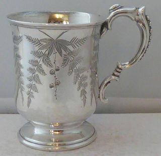 Victorian 1881 Hallmarked Solid Silver Christening Mug Tankard