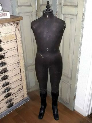 Antique French Napoleon 3 Dressform Mannequin With Wooden Legs,  Marked Stockman,