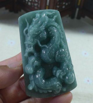 Cert ' d Vintage Natural A Jade Jadeite Blue Water Big Dragon Pendant 3