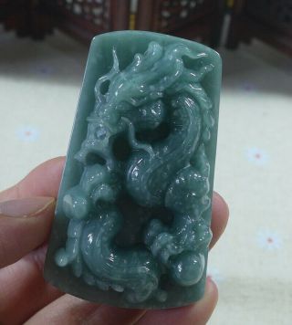 Cert ' d Vintage Natural A Jade Jadeite Blue Water Big Dragon Pendant 4
