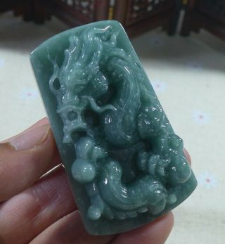 Cert ' d Vintage Natural A Jade Jadeite Blue Water Big Dragon Pendant 7