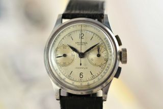 VINTAGE SWISS UNIVERSAL COMPUR 281 CAL 1935´s CHRONOGRAPH 32.  5 mm STEEL CASE 3